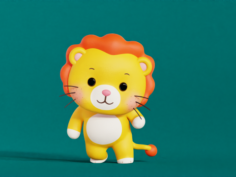 Leone personaggio dei cartoni animati Chibi Kawaii truccato animato Modello 3D