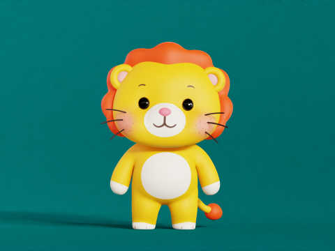 Leone personaggio dei cartoni animati Chibi Kawaii truccato animato Modello 3D