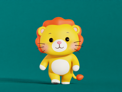 Leone personaggio dei cartoni animati Chibi Kawaii truccato animato Modello 3D