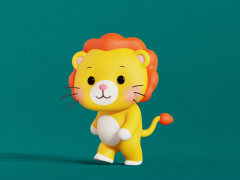 Leone personaggio dei cartoni animati Chibi Kawaii truccato animato Modello 3D