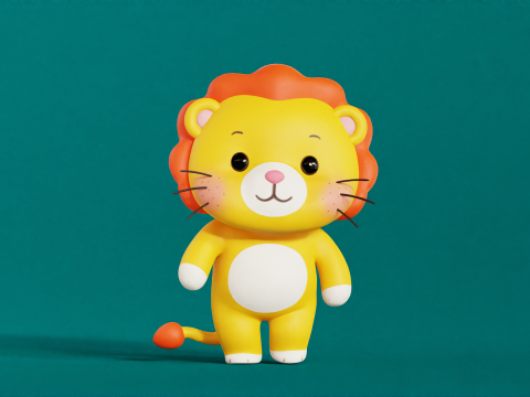 Leone personaggio dei cartoni animati Chibi Kawaii truccato animato Modello 3D
