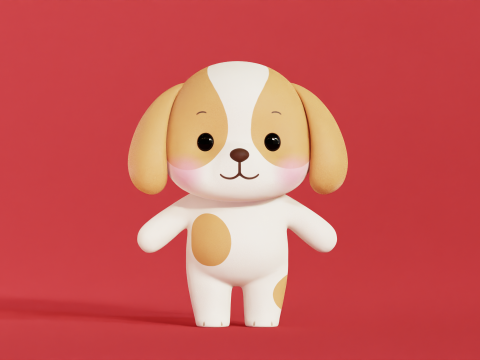 Cane personaggio dei cartoni animati Chibi Kawaii Modello 3D