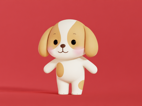 Собака Персонаж Мультфильма Чиби Каваи 3D Модель