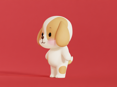 Собака Персонаж Мультфильма Чиби Каваи 3D Модель
