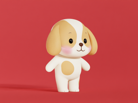 Собака Персонаж Мультфильма Чиби Каваи 3D Модель