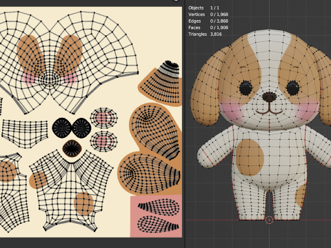 Собака Персонаж Мультфильма Чиби Каваи 3D Модель