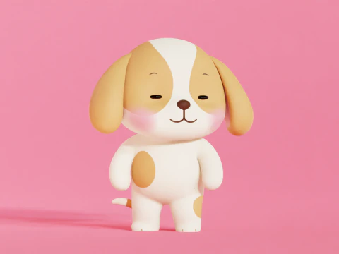 Dog Character Cartoon Chibi Kawaii Rigged Animated 3D Model