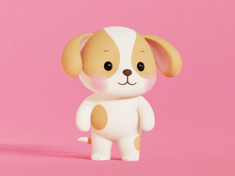 Dog Character Cartoon Chibi Kawaii Rigged Animated 3D Model