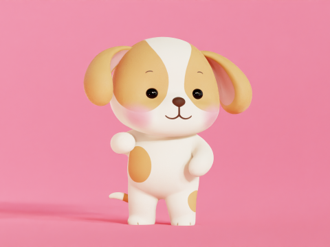 Hond karakter cartoon Chibi Kawaii opgetuigd geanimeerd 3D Model