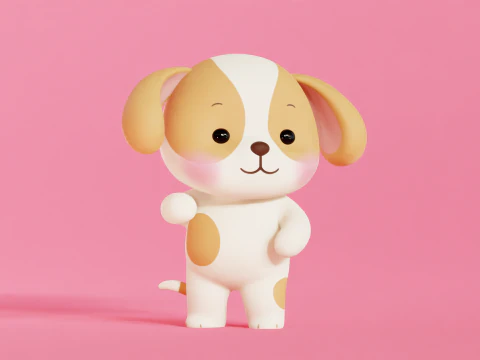 Dog Character Cartoon Chibi Kawaii Rigged Animated 3D Model