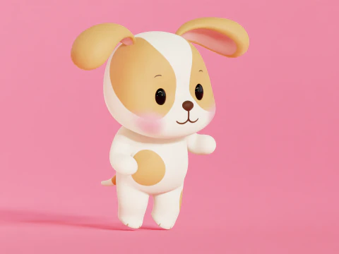 Dog Character Cartoon Chibi Kawaii Rigged Animated 3D Model