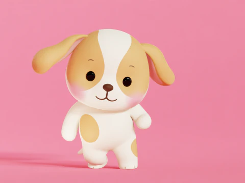 Dog Character Cartoon Chibi Kawaii Rigged Animated 3D Model
