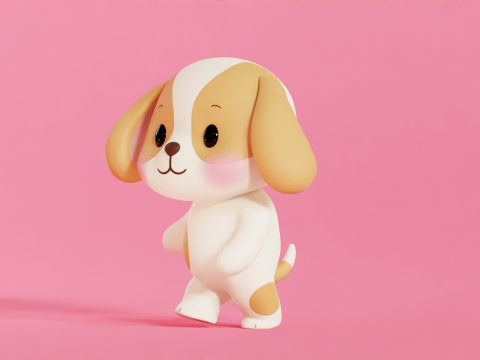 Hond karakter cartoon Chibi Kawaii opgetuigd geanimeerd 3D Model