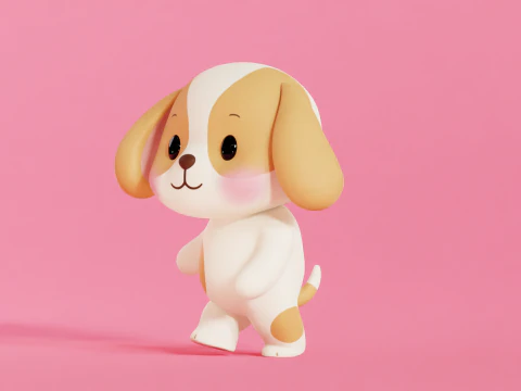 Dog Character Cartoon Chibi Kawaii Rigged Animated 3D Model