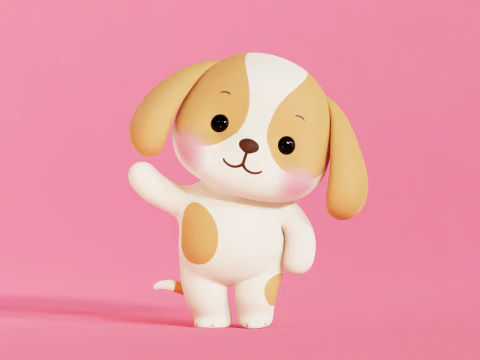 Dog Character Cartoon Chibi Kawaii Rigged Animated 3D Model