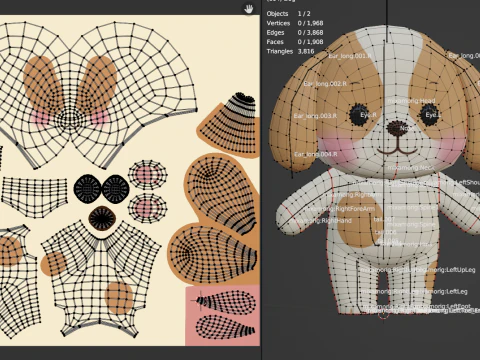 Dog Character Cartoon Chibi Kawaii Rigged Animated 3D Model
