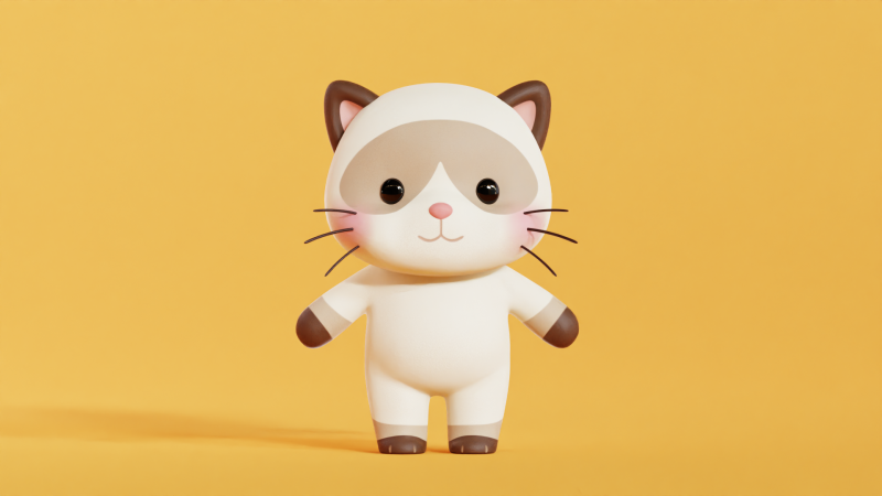 Postać kota z kreskówki syjamski Chibi Kawaii Model 3D .c4d .max .obj .3ds .fbx .stl .blend