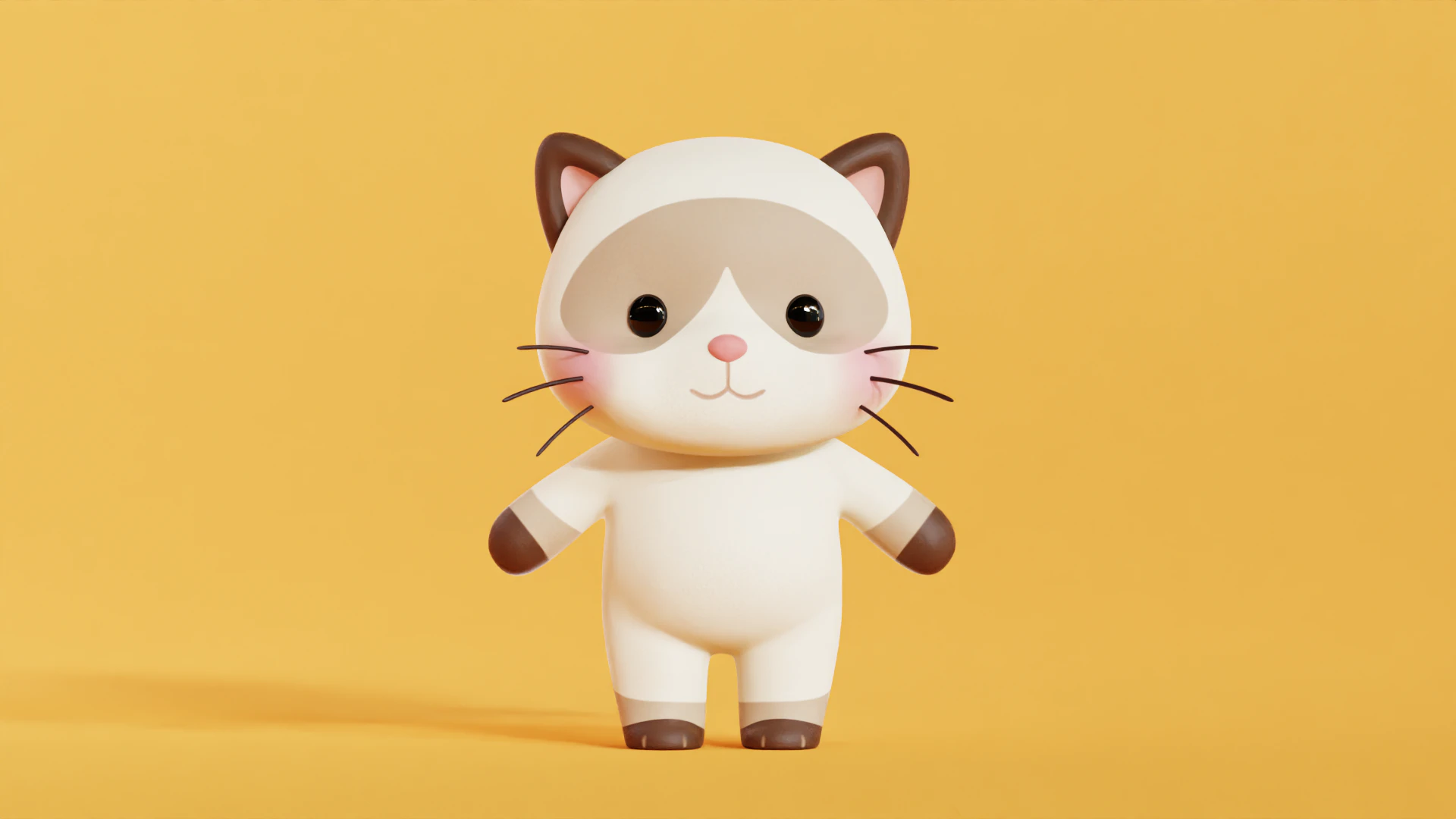Cat Character Cartoon Siamese Chibi Kawaii 3D Model .c4d .max .obj .3ds .fbx .stl .blend 