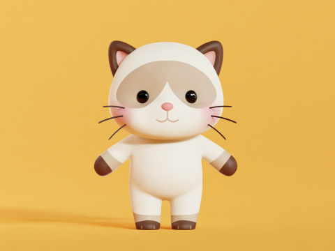 Chat personnage dessin animé siamois Chibi Kawaii Modèle 3D