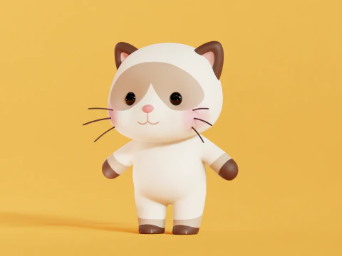 Cat Character Cartoon Siamese Chibi Kawaii 3D Model
