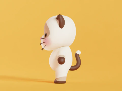 Cat Character Cartoon Siamese Chibi Kawaii 3D Model