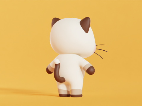 Postać kota z kreskówki syjamski Chibi Kawaii Model 3D