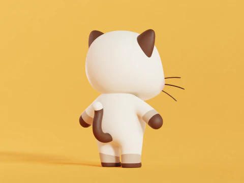 Cat Character Cartoon Siamese Chibi Kawaii 3D Model