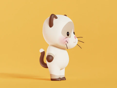 Cat Character Cartoon Siamese Chibi Kawaii 3D Model