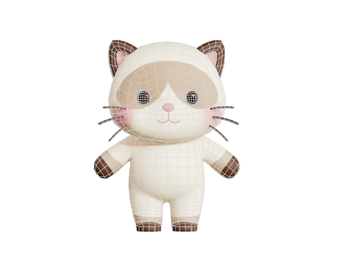 Postać kota z kreskówki syjamski Chibi Kawaii Model 3D