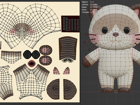 Postać kota z kreskówki syjamski Chibi Kawaii Model 3D