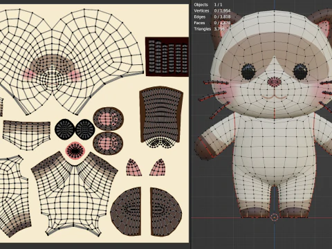 Cat Character Cartoon Siamese Chibi Kawaii 3D Model