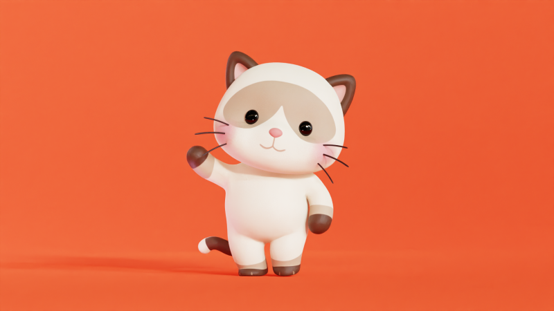 Gatto personaggio dei cartoni animati siamese Chibi Kawaii Modello 3D .c4d .max .obj .3ds .fbx .stl .blend