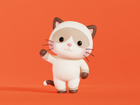 Katzencharakter Cartoon Siam Chibi Kawaii 3D Modell