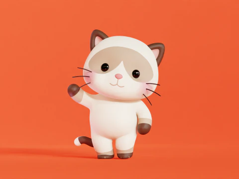 Cat Character Cartoon Siamese Chibi Kawaii 3D Model