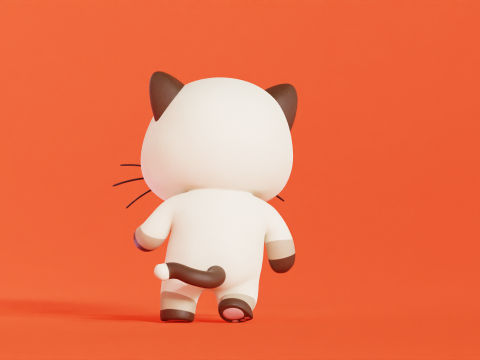 Gatto personaggio dei cartoni animati siamese Chibi Kawaii Modello 3D