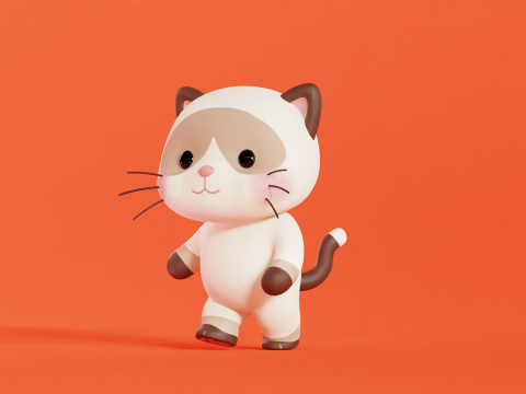 Gatto personaggio dei cartoni animati siamese Chibi Kawaii Modello 3D