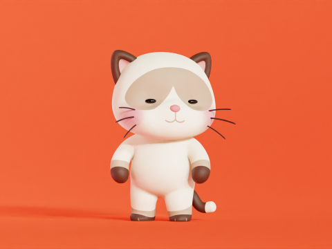 Gatto personaggio dei cartoni animati siamese Chibi Kawaii Modello 3D