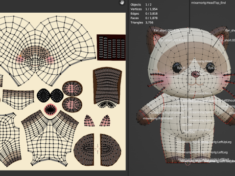 Gatto personaggio dei cartoni animati siamese Chibi Kawaii Modello 3D