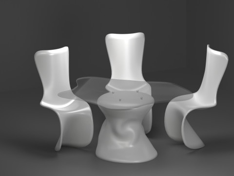 Set of white plastic furniture in the Panton style 3D 모델