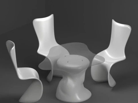 Set of white plastic furniture in the Panton style 3D Model