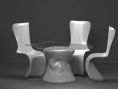 Set of white plastic furniture in the Panton style 3D Model