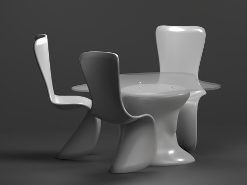 Set of white plastic furniture in the Panton style 3D Modell