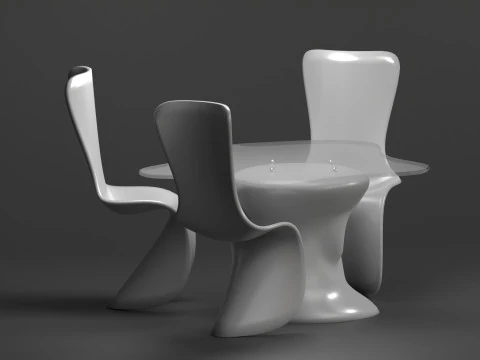 Set of white plastic furniture in the Panton style 3D Model