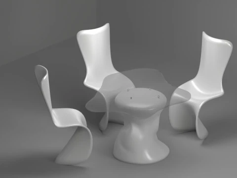 Set of white plastic furniture in the Panton style 3D Model