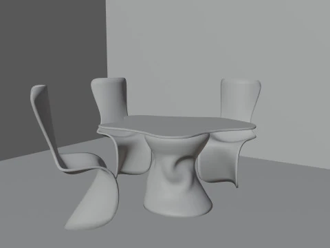 Set of white plastic furniture in the Panton style 3D Model