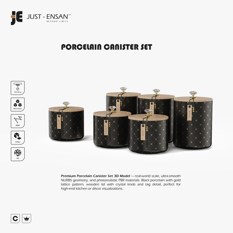 Porcelain Canister Set 3D Print Model .c4d .max .obj .3ds .fbx .stl .blend 