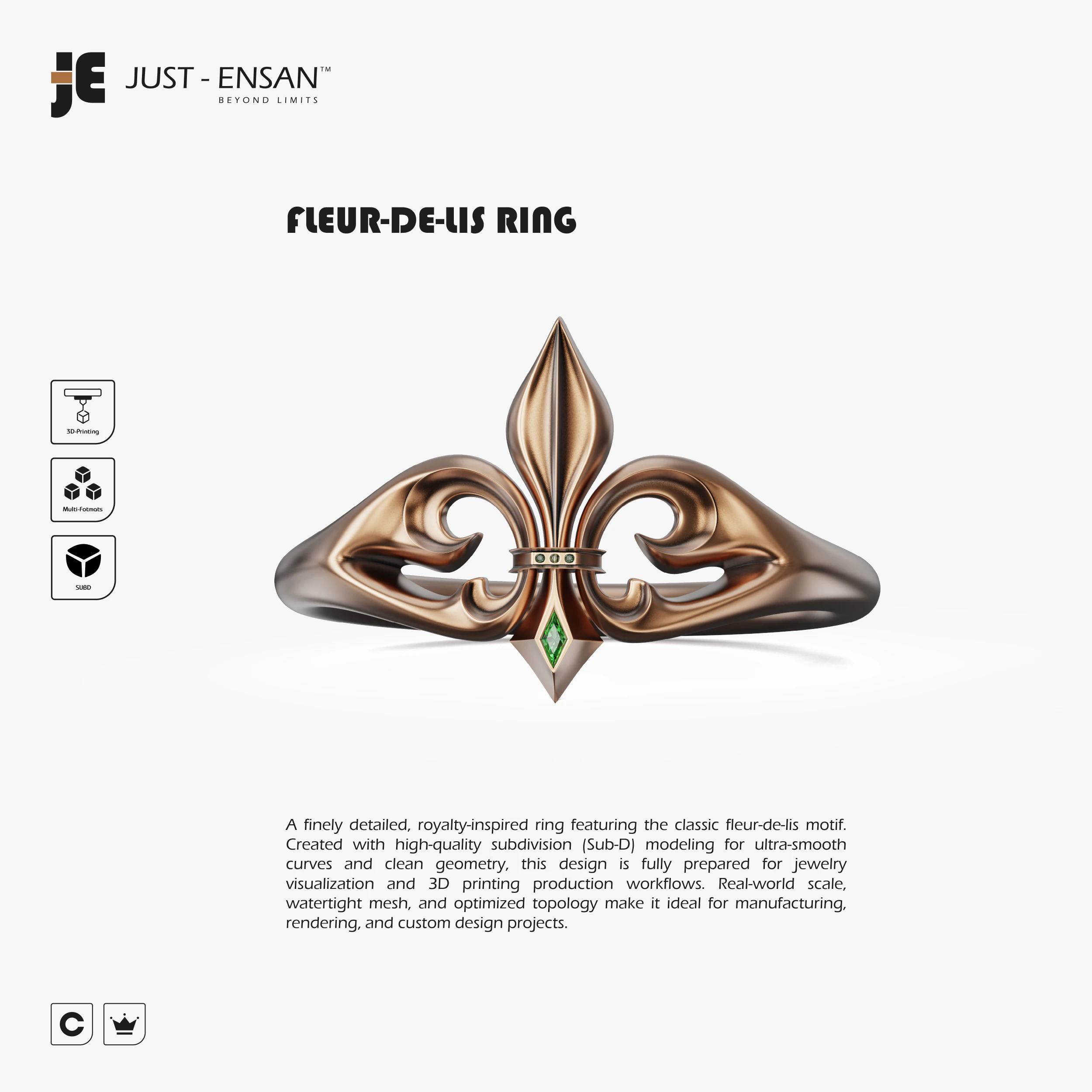 Fleur De Lis Ring 3D Print Model .c4d .max .obj .3ds .fbx .stl .blend 