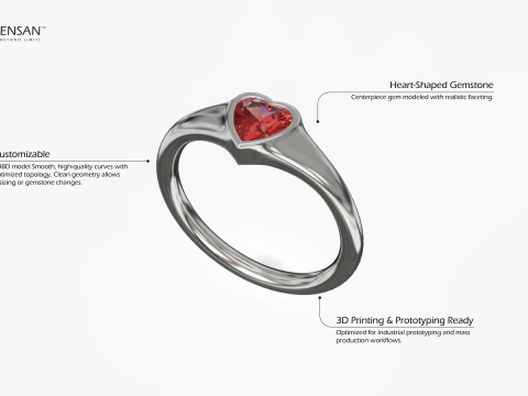 Heart Gem Ring 3D Print Model