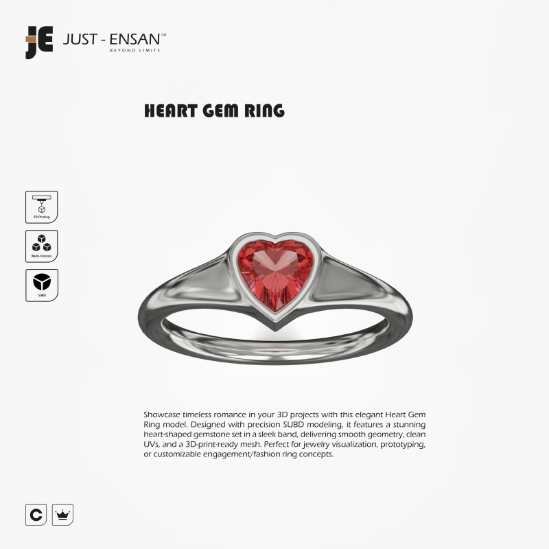 Heart Gem Ring Modèles 3D en vedette .c4d .max .obj .3ds .fbx .stl .blend 