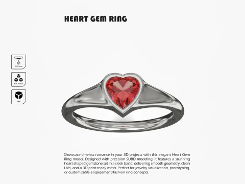 Herz-Edelstein-Ring 3D Druckmodell